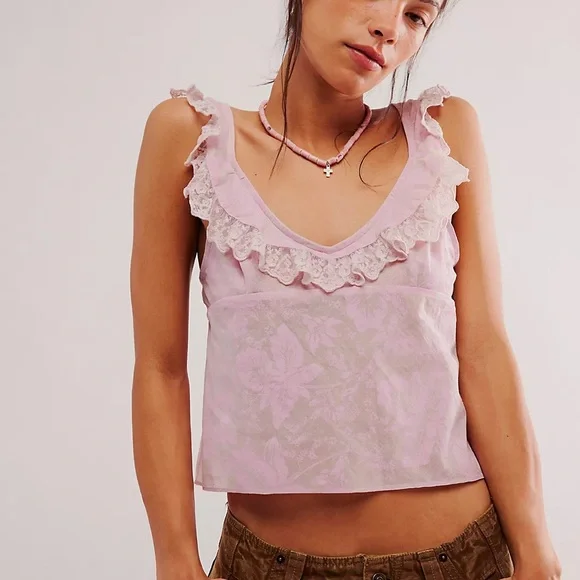 NWT Free People Making Me Blush Cami in Orchid Combo Size Large - Picture 1 of 11